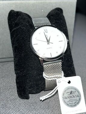 NIC & SYD Swarovski 💎Crystal Silver Mesh Watch | Minimalist Quartz Watch BNWT